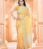 yellow plain super net saree with blouse