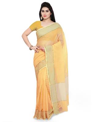 yellow plain super net saree with blouse 3