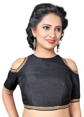 Black Zari Hems Dupion Silk  Stitched Blouse 1