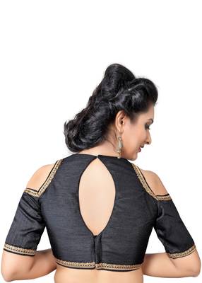 Black Zari Hems Dupion Silk  Stitched Blouse 2