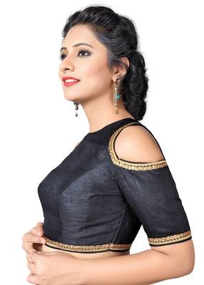 Black Zari Hems Dupion Silk  Stitched Blouse 3
