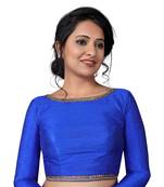 Royal Blue Zari Hems Raw Silk  Stitched Blouse