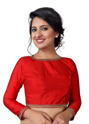 Red Zari Hems Raw Silk  Stitched Blouse 1
