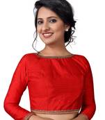 Red Zari Hems Raw Silk  Stitched Blouse