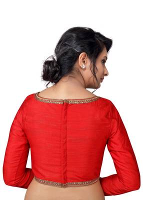 Red Zari Hems Raw Silk  Stitched Blouse 2