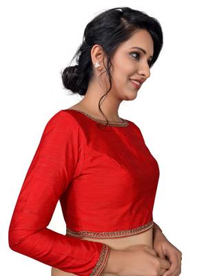 Red Zari Hems Raw Silk  Stitched Blouse 3