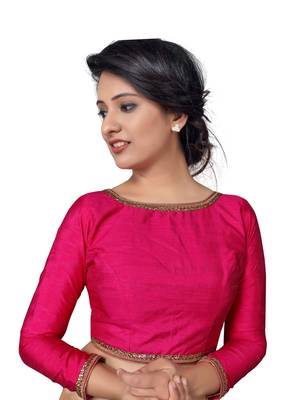 Pink Zari Hems Raw Silk  Stitched Blouse 1