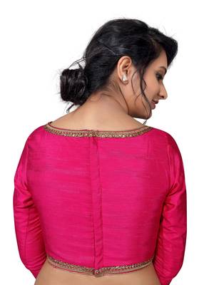 Pink Zari Hems Raw Silk  Stitched Blouse 2