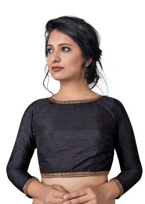 Black Zari Hems Raw Silk  Stitched Blouse 1