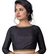 Black Zari Hems Raw Silk  Stitched Blouse