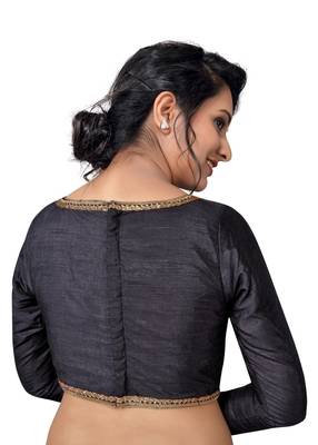 Black Zari Hems Raw Silk  Stitched Blouse 2