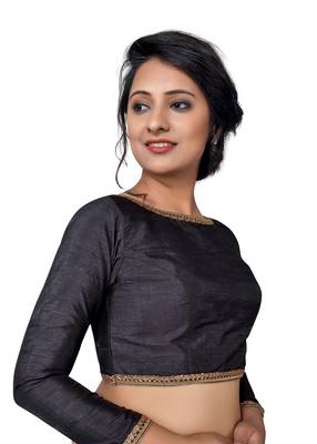 Black Zari Hems Raw Silk  Stitched Blouse 3