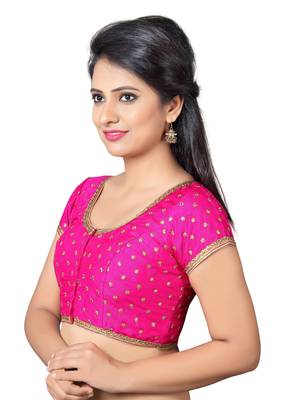 Pink Zari Embellished Dupion Silk  Stitched Blouse 3