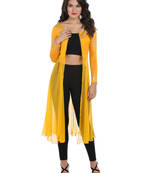 ira-soleil Yellow chiffon mix with Polyester lycra long open womens jacket