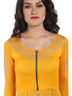 ira-soleil Yellow chiffon mix with Polyester lycra long open womens jacket 2
