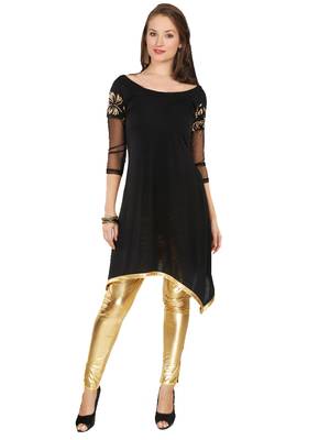 ira-soleil Black ethnic polyester lycra womens kurta 1
