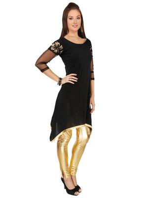 ira-soleil Black ethnic polyester lycra womens kurta 2