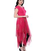 ira-soleil Pink printed net with Polyester lycra lining long womens kurti