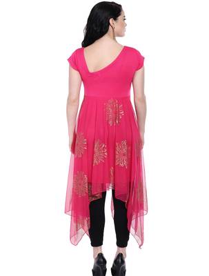 ira-soleil Pink printed net with Polyester lycra lining long womens kurti 3