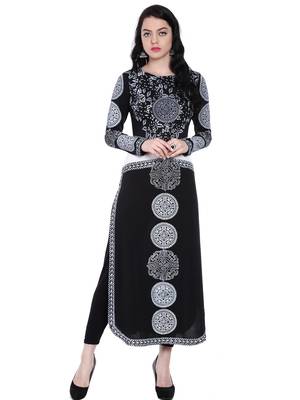ira-soleil Black Polyester lycra printed long kurta 1