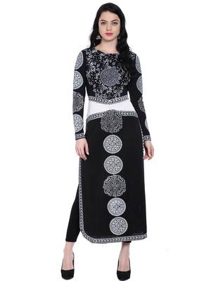 ira-soleil Black Polyester lycra printed long kurta 3