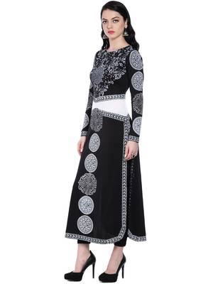 ira-soleil Black Polyester lycra printed long kurta 4