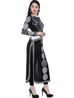 ira-soleil Black Polyester lycra printed long kurta 5