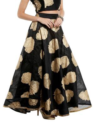 Ira soleil Black all over printed made with dupiyon flared long skirt 1