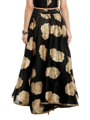 Ira soleil Black all over printed made with dupiyon flared long skirt 3