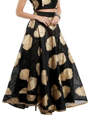 Ira soleil Black all over printed made with dupiyon flared long skirt 4
