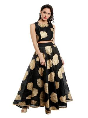 Ira soleil Black all over printed made with dupiyon flared long skirt 5
