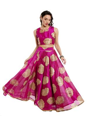 Ira soleil Pink all over printed made with dupiyon flared long skirt 1