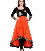 ira-soleil Orange & Black high low Viscose lycra kurti