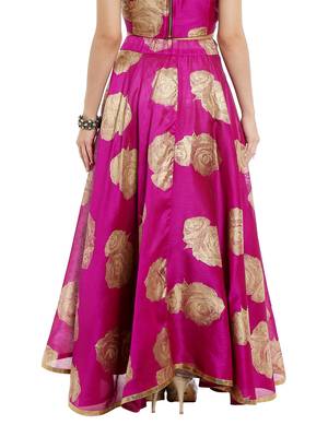 Ira soleil Pink all over printed made with dupiyon flared long skirt 5