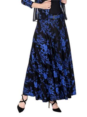 Ira soleil 2pc set of belt with Black all over printed flared polyester lycra skirt 1