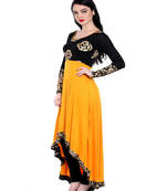 ira-soleil Yellow & Black high low Viscose lycra kurti
