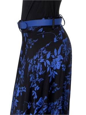 Ira soleil 2pc set of belt with Black all over printed flared polyester lycra skirt 2