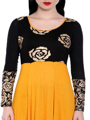 ira-soleil Yellow & Black high low Viscose lycra kurti 3