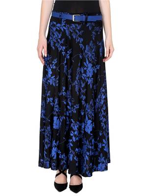 Ira soleil 2pc set of belt with Black all over printed flared polyester lycra skirt 3