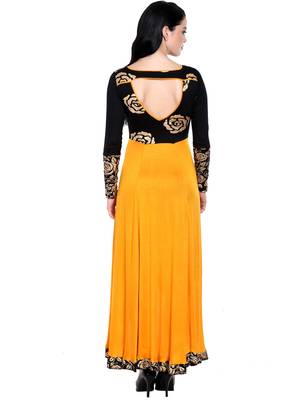 ira-soleil Yellow & Black high low Viscose lycra kurti 4