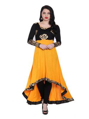 ira-soleil Yellow & Black high low Viscose lycra kurti 5