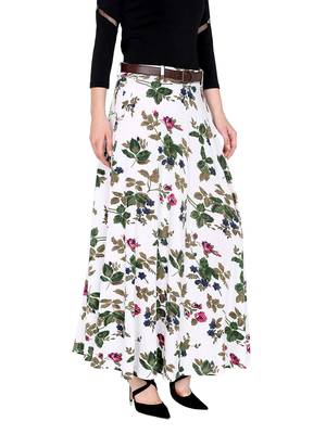 2pc set of belt with White all over printed flared polyester lycra skirt 1