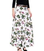 2pc set of belt with White all over printed flared polyester lycra skirt