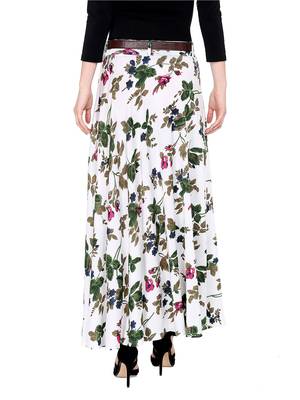 2pc set of belt with White all over printed flared polyester lycra skirt 3