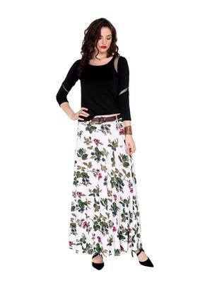2pc set of belt with White all over printed flared polyester lycra skirt 4