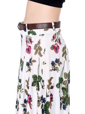 2pc set of belt with White all over printed flared polyester lycra skirt 5