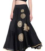 Ira soleil Black made of poly dupiyon block printed flared skirt