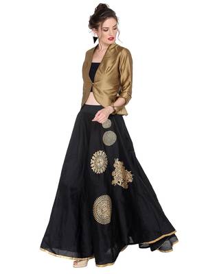 Ira soleil Black made of poly dupiyon block printed flared skirt 2