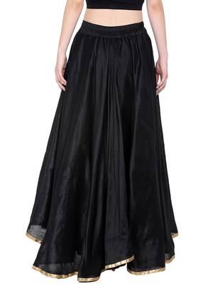 Ira soleil Black made of poly dupiyon block printed flared skirt 4