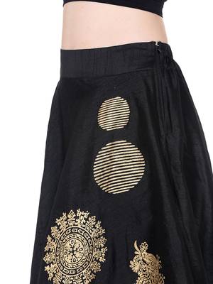 Ira soleil Black made of poly dupiyon block printed flared skirt 5